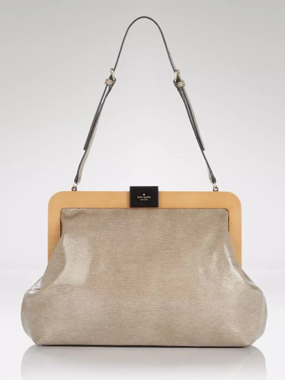 Kate Spade Zuma Beach Marga shoulder bag metallic patent leather wood EUC - Picture 1 of 9
